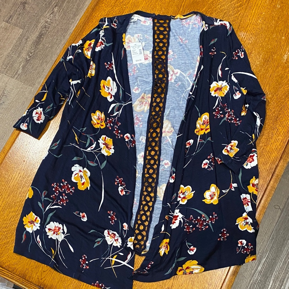 Maurices Blue and Yellow Open Front Cardigan